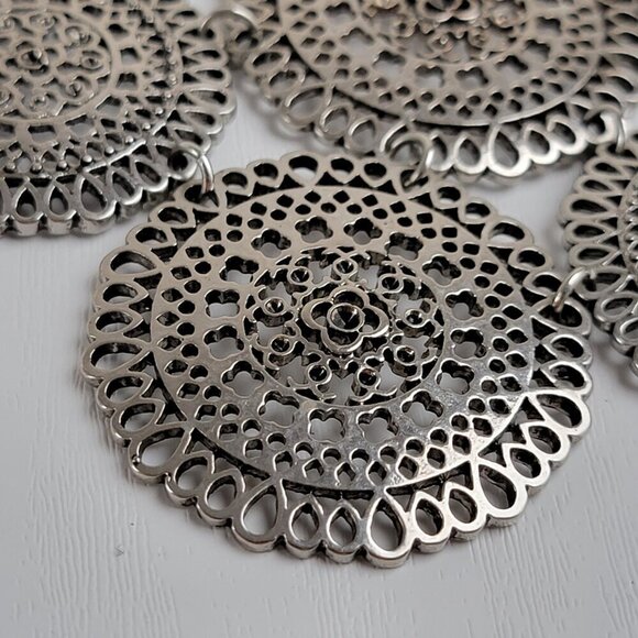 Silver Tone Filigree Circle Link Waterfall Necklace 19 In Lobster Clasp - Picture 3 of 6